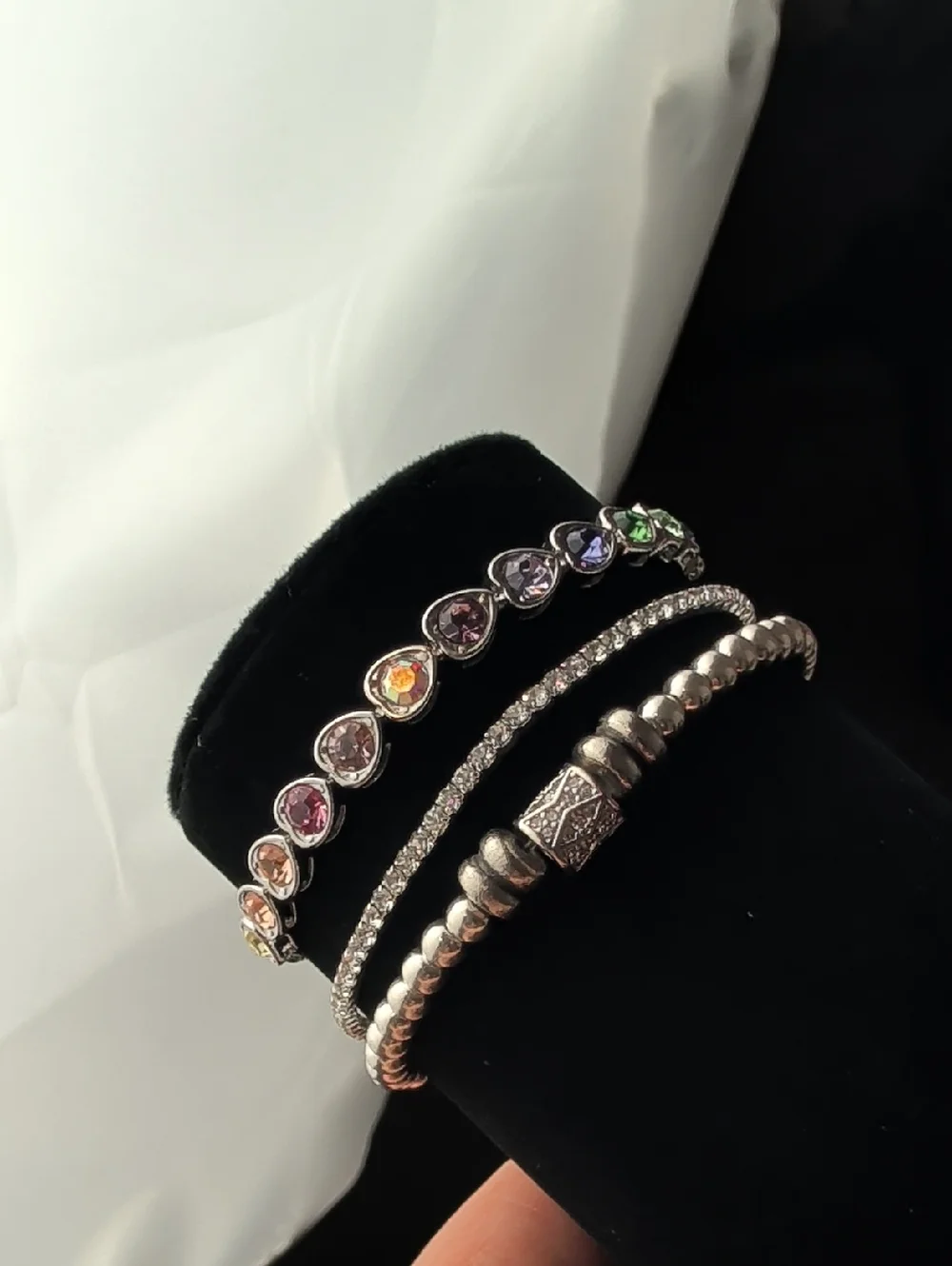 Y2K Pastel Rainbow Heart Bracelet Set Layered Silver Glam Stack